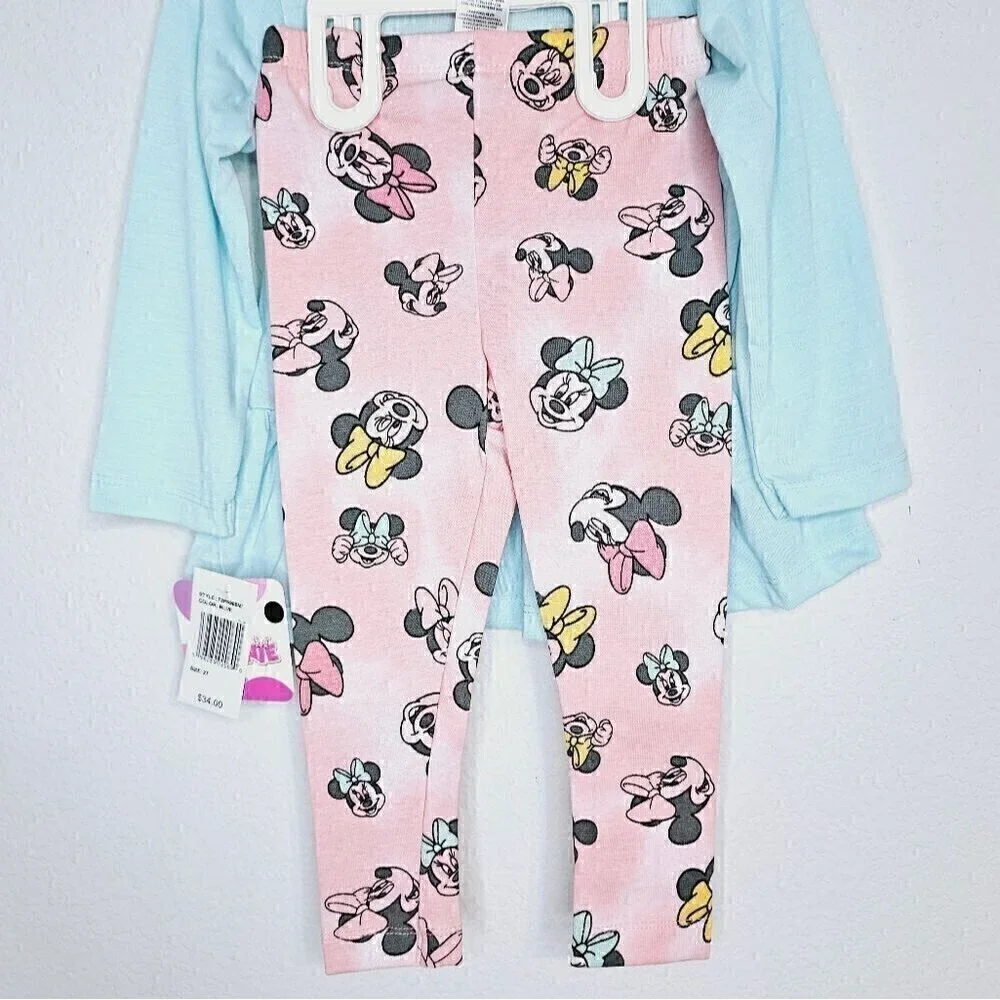 New! Disney Minnie Mouse 2 Piece Long Sleeve Ruffle Top Legging Baby Toddler Set